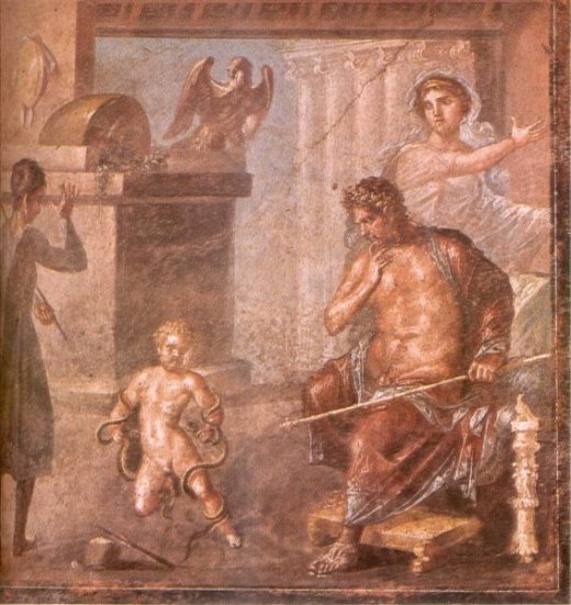 Hércules estrangula a as serpientes