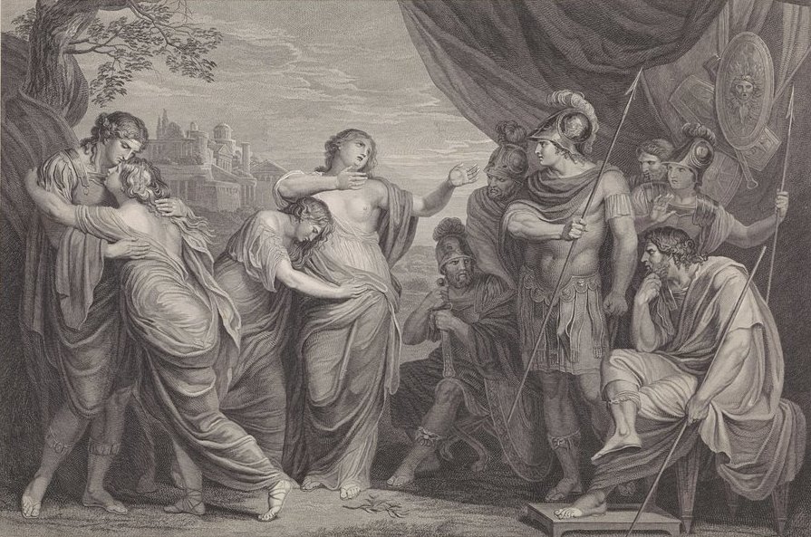 Eteocles, Polinices e Yocasta - Una ilustración do encuentro fatídico