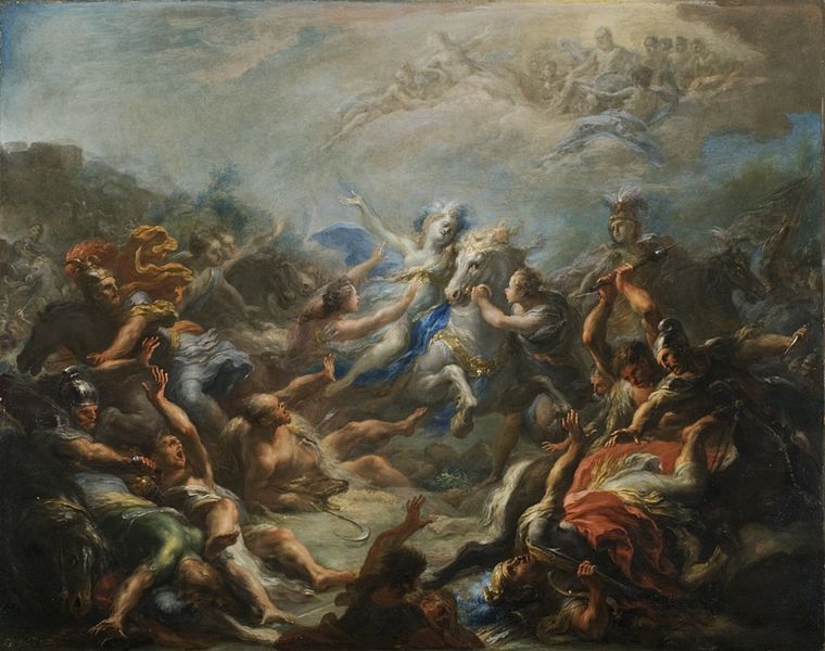 Pintura de Camila en a guerra, escena da Eneida de Virgilio