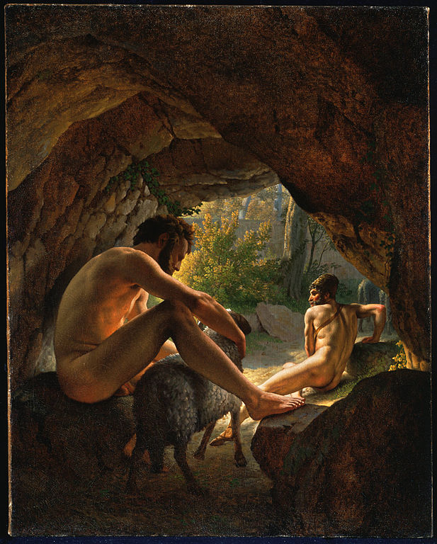 Ulises huyendo da cueva de Polifemo