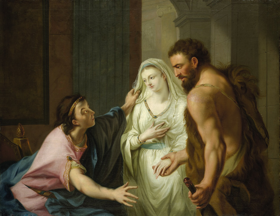 Hércules com Mégara e sus hijos en uma pintura clásica