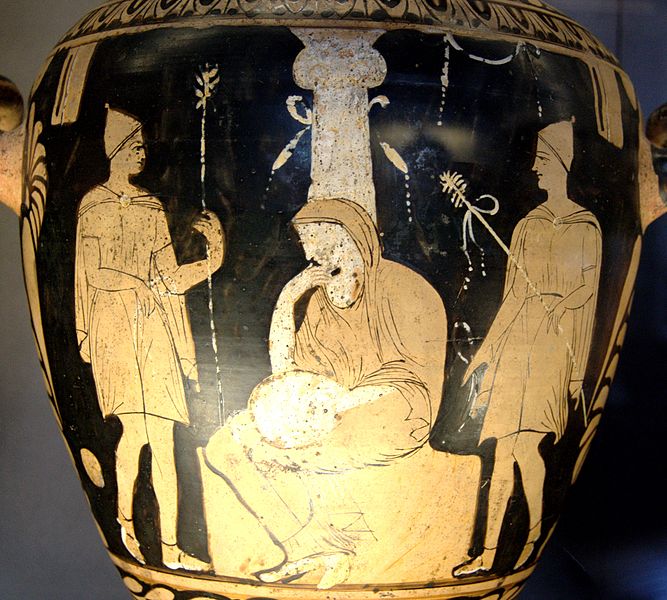 Orestes e Electra representados en um jarrón griego antiguo