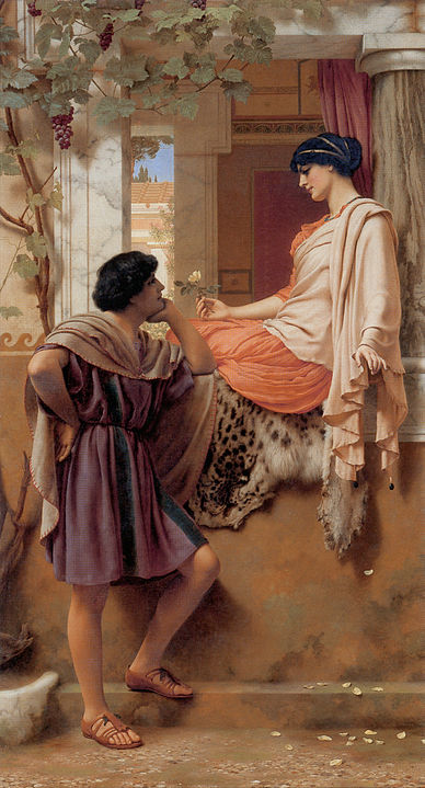 Pintura de uma pareja conversando (usada como ilustración para os Amores de Ovidio)