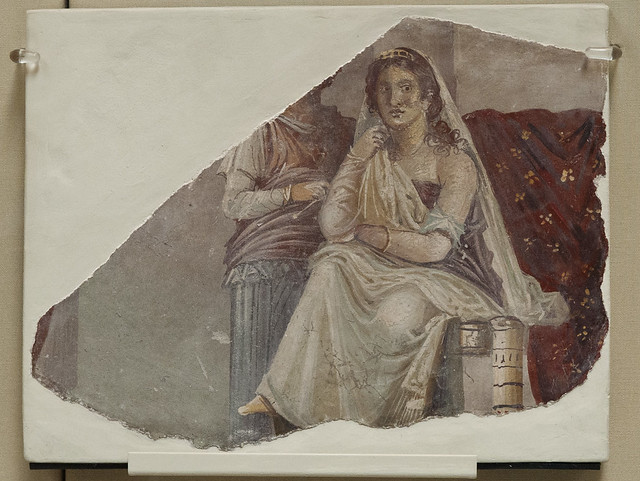 Fragmento de pintura mural romana de Fedra sentada