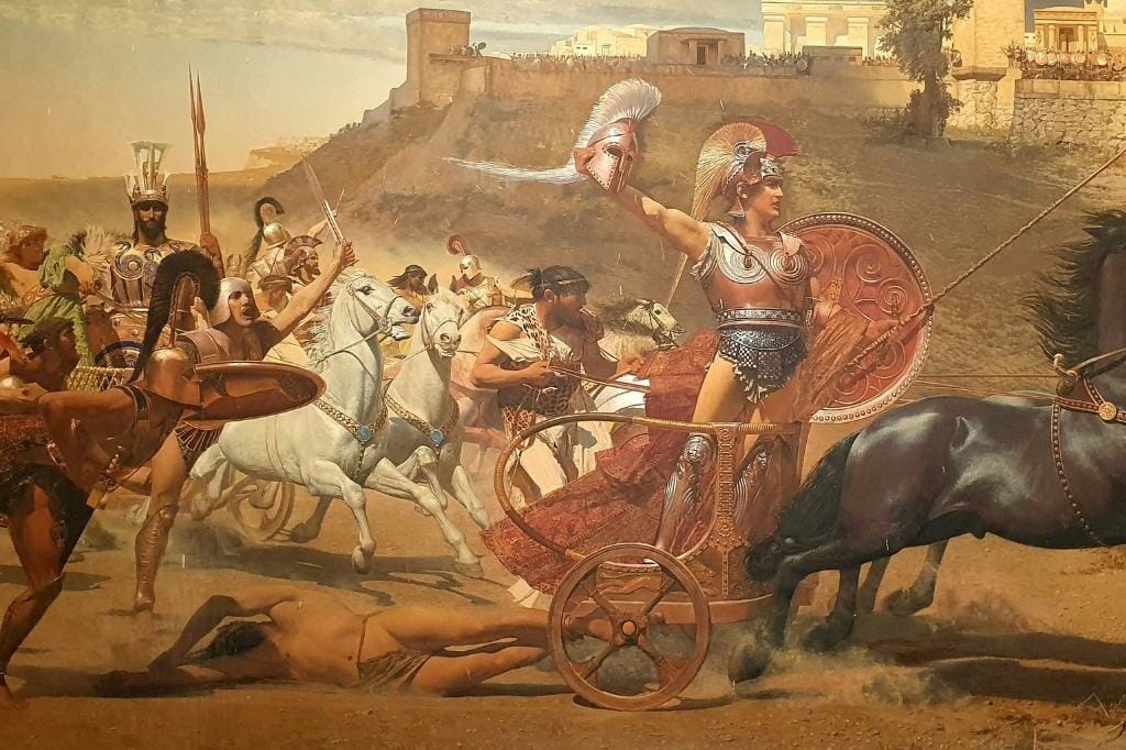 Aquiles arrasta o corpo de Heitor atrás do seu carro
