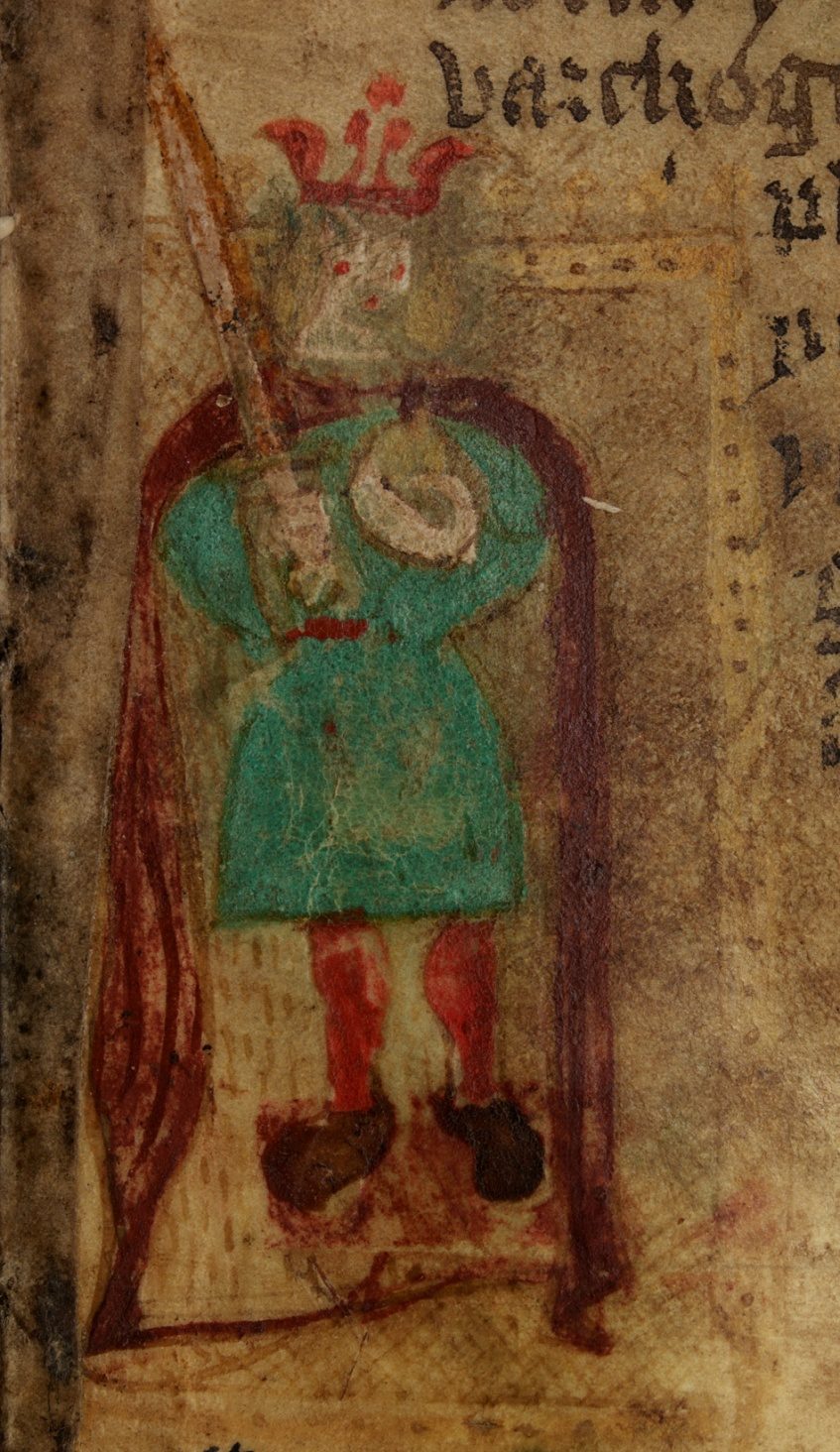 Representação de Aurelius Ambrosius de um manuscrito da Historia Regum Britanniae, século XV, País de Gales