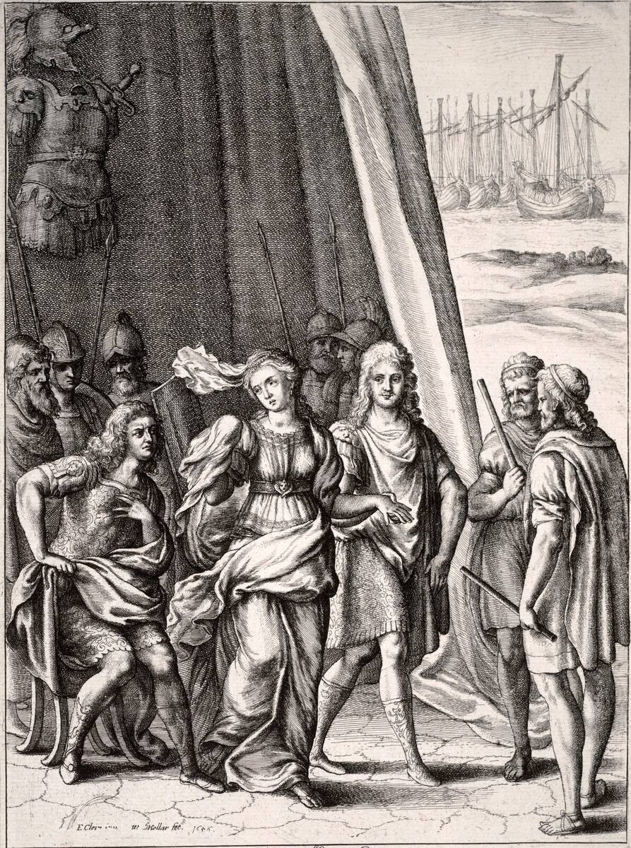 Aquiles e Briseide - pintura clássica do guerreiro grego e da sua prisioneira
