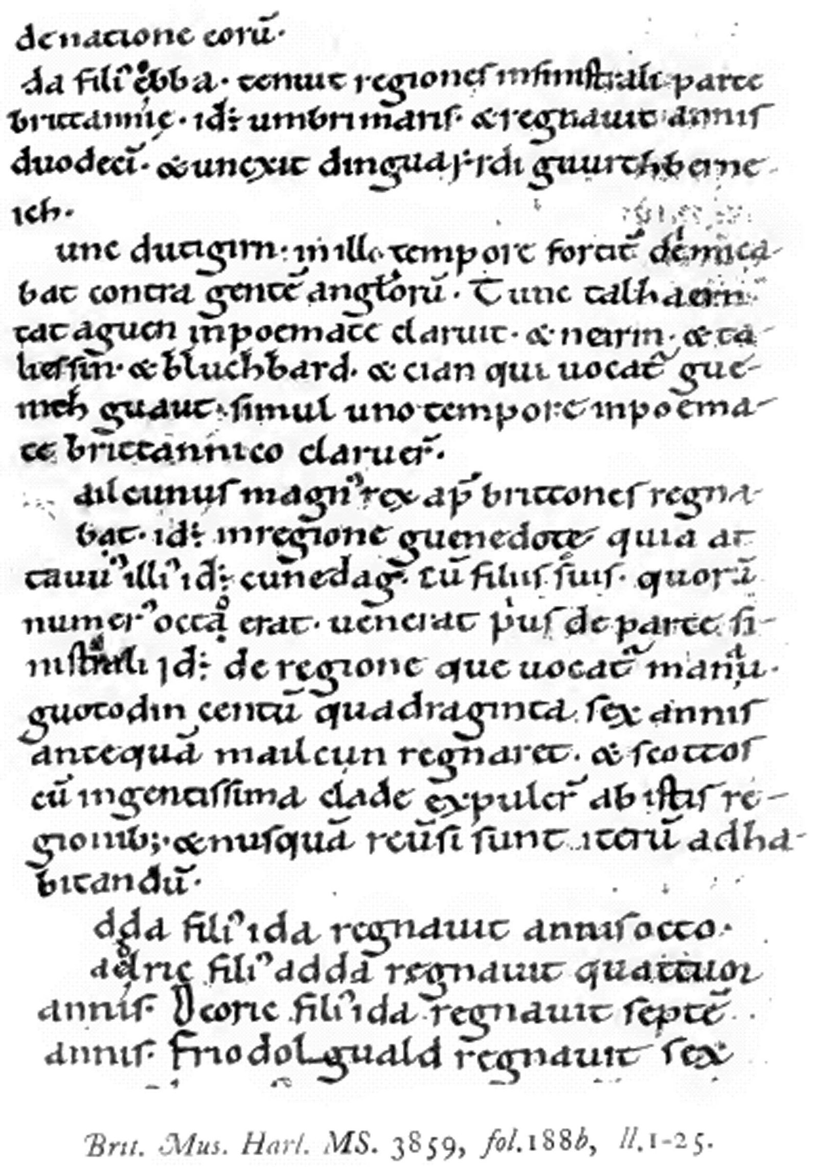 Página da Historia Brittonum no manuscrito Harley MS 3859 da British Library