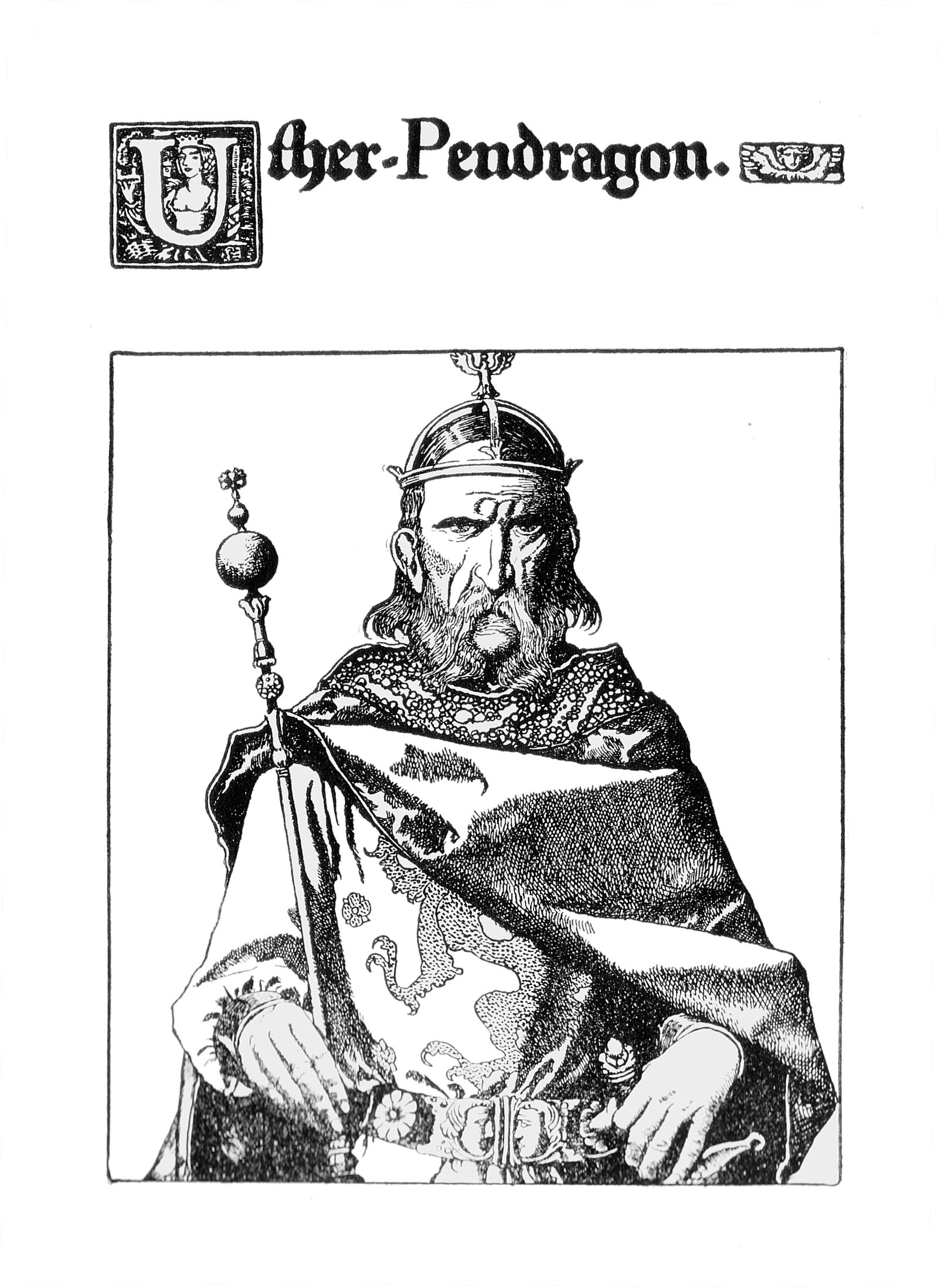 Uther Pendragon, pai do Rei Artur, por Howard Pyle, de The Story of King Arthur and His Knights de Howard Pyle, Charles Scribners, Nova Iorque, 1903