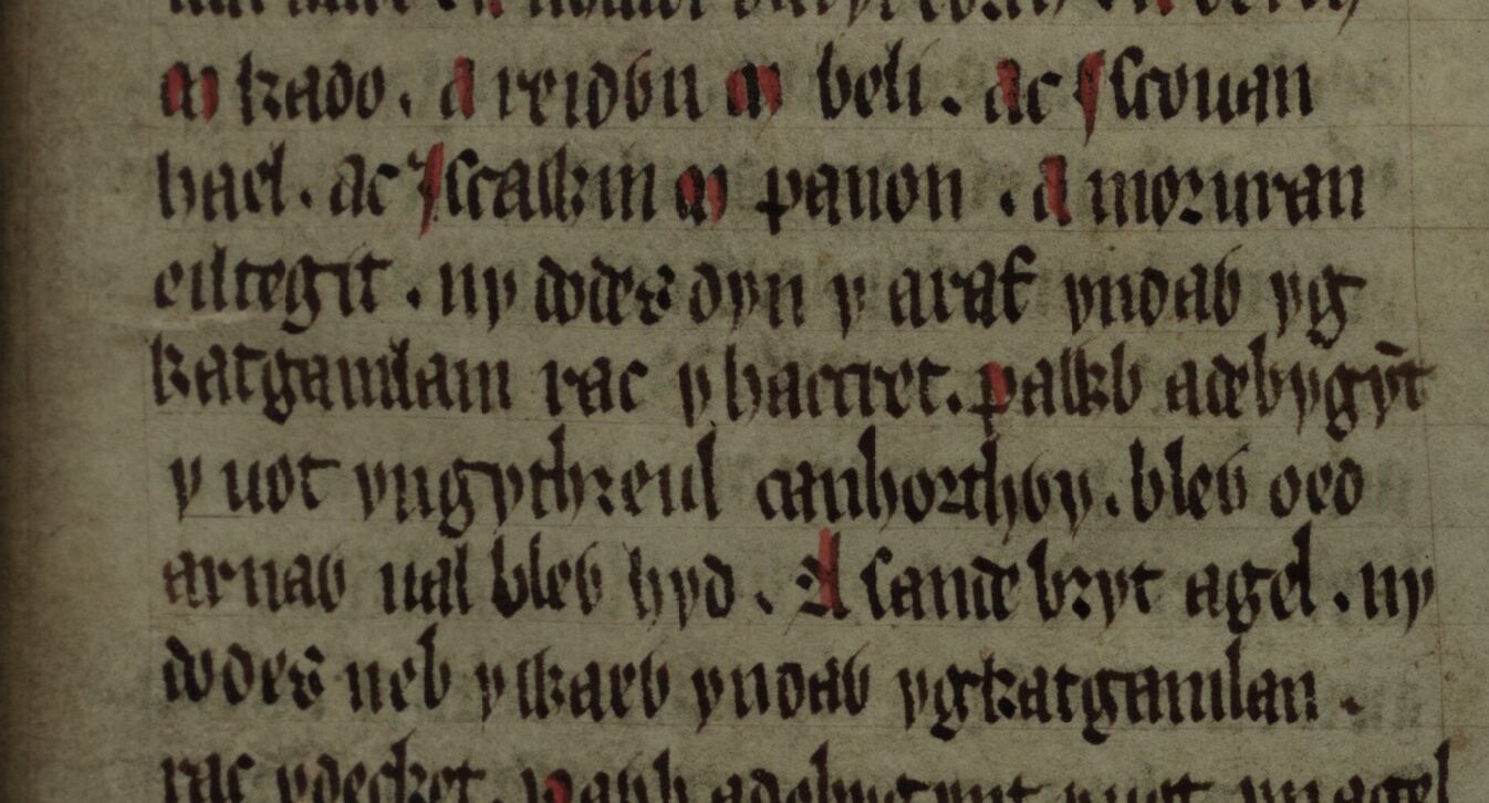 Culhwch e Olwen, folha 202r, que mostra duas referências à batalha de Camlann (linhas 4 e 7)