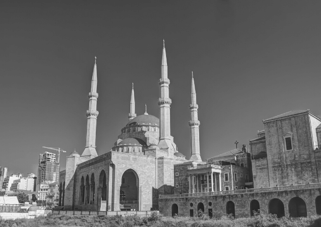 Vista exterior da mesquita Mohammad Al Amin em Beirute, Líbano