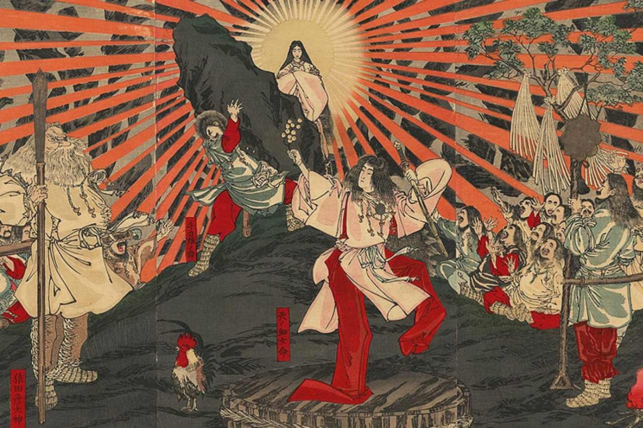 Amaterasu - deusa do sol japonesa que emerge da gruta