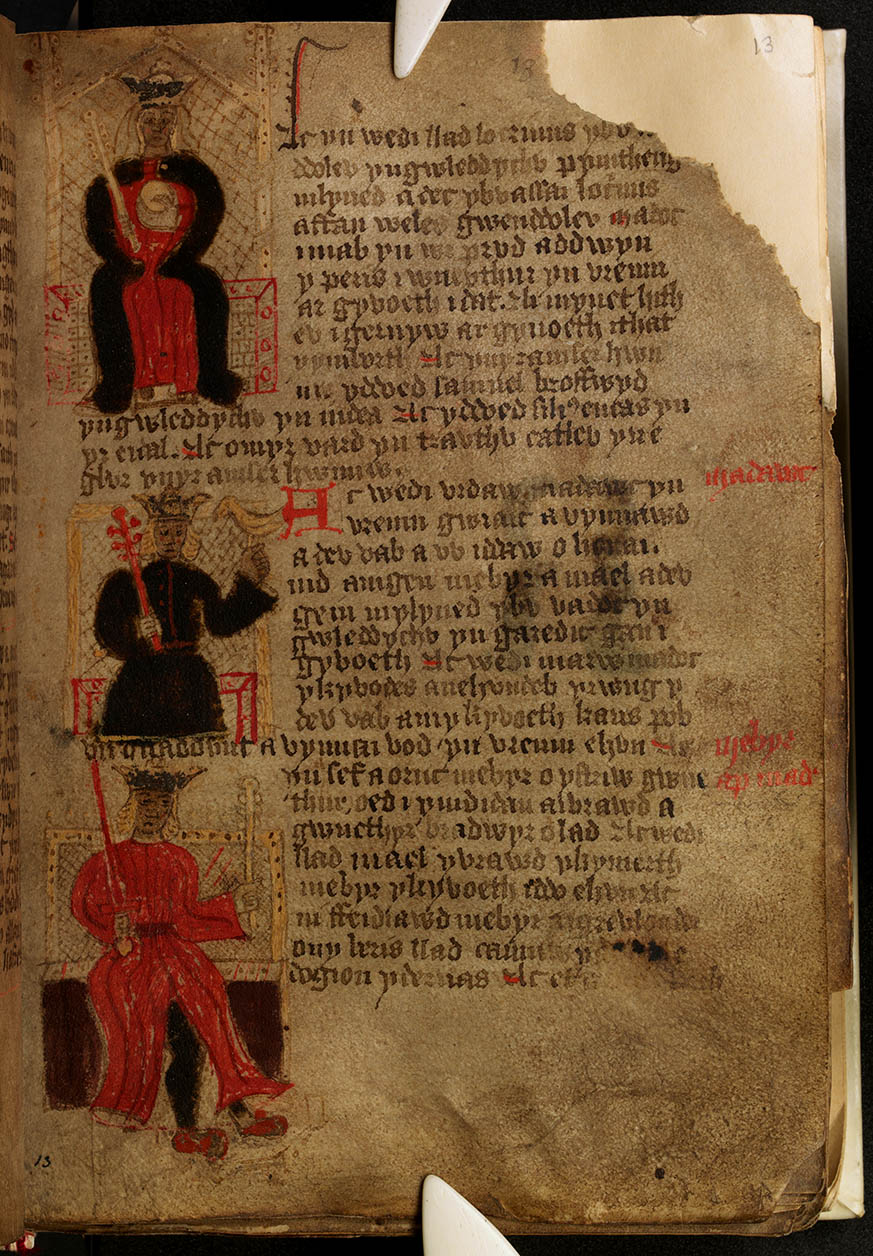 Manuscrito da Historia Regum Britanniae de Godofredo de Monmouth, Peniarth MS 23c, folha 13r, National Library of Wales