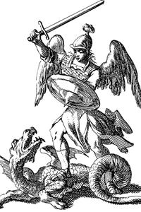 Beowulf a derrotar o dragão em batalha