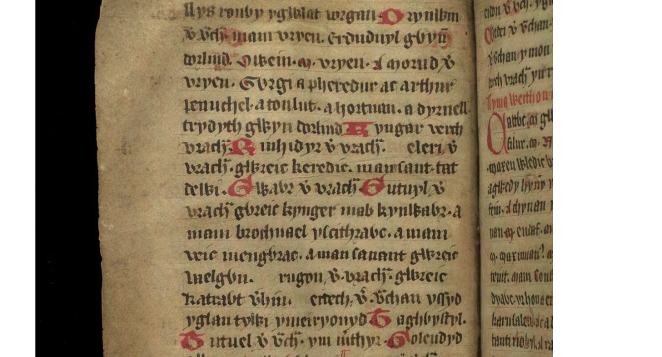 Jesus College MS 20, fólio 33v, mostrando algumas das numerosas filhas de Brychan, muitas das quais casaram com reis proeminentes e se tornaram assim ancestrais dos reis da Bretanha