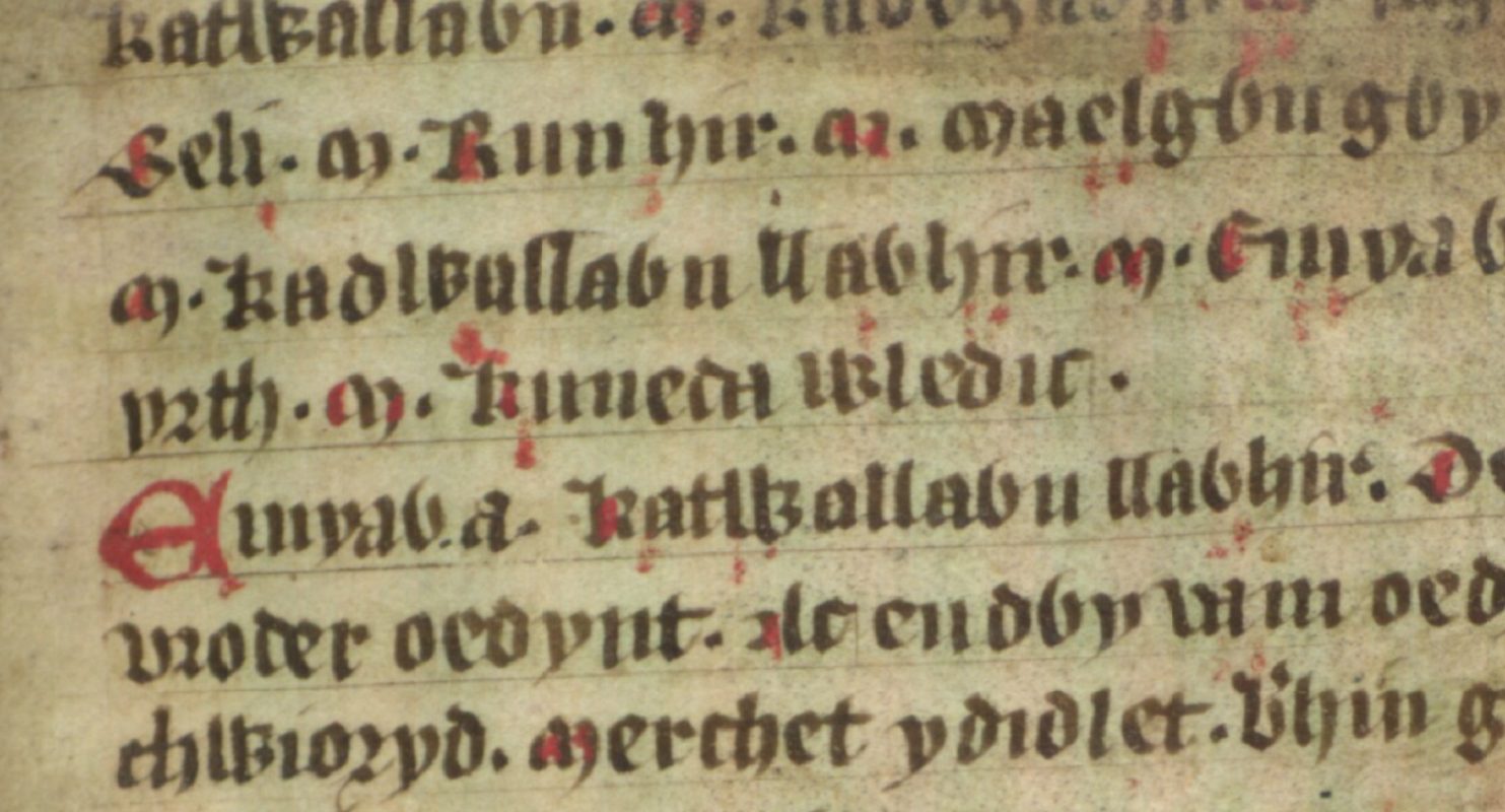 Jesus College MS 20, fólio 38r, mostrando Cunedda Wledig como ancestral de Maelgwn Gwynedd, Biblioteca Bodleiana, Oxford