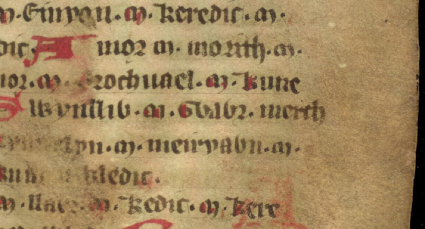 Jesus College MS 20, fólio 40r, mostrando Gwawr ao centro, a provável Igerna histórica
