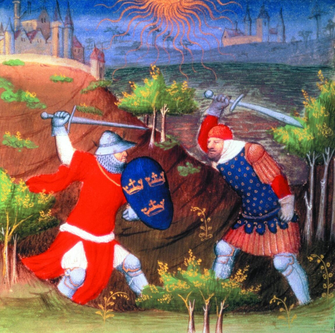 O Rei Artur a combater um general romano, Mestre Boucicault, século XV