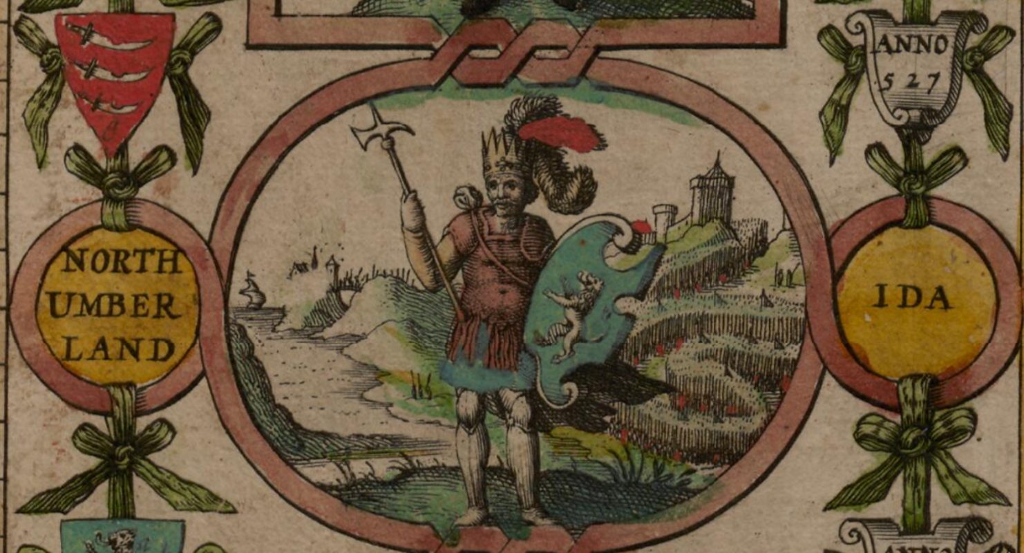 Ida de Bernícia, avô de Etelfrido, representado no mapa da Heptarquia Saxónica de John Speed, 1611