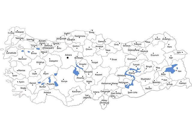Posição de Kutahya num mapa da Turquia